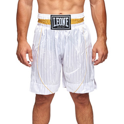 Spodenki bokserskie Leone1947 PREMIUM – białe z połyskiem i złotym pasem