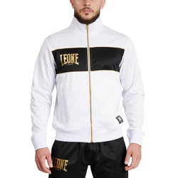 Bluza sportowa męska PREMIUM 2 Leone1947 – biała z czarnym panelem i zamkiem na całej długości