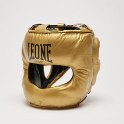 Kask bokserski Leone1947 NERONE CLASSICO złoty – full-face z ochroną nosa, treningowy, skóra syntetyczna