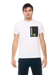 Koszulka męska Leone 1947 Active Biała – Z kieszenią na zamek, t-shirt sportowy z kontrastowym detalem
